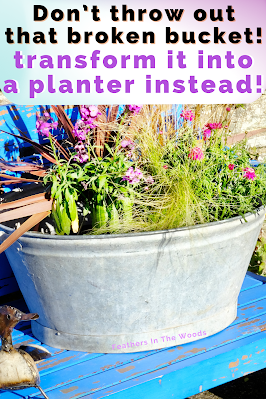 Flower planter made from old bucket