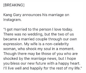 Gary Mengumumkan Yang Dirinya Sudah Berkahwin di Instagram, Gary, Kang Gary, Isteri Kang Gary, Kang Gary Wife, Song Ji Hyo, Monday Couple, Running Man, Gary Announcement, Love, Marriage, 