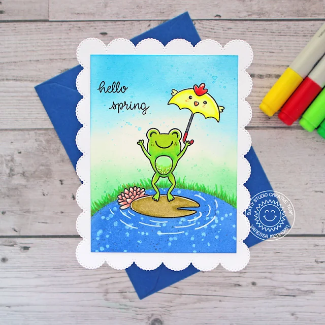 Sunny Studio Stamps: Frilly Frame Dies Froggy Friends Chubby Bunny Spring Showers Spring Themed Cards by Vanessa Menhorn