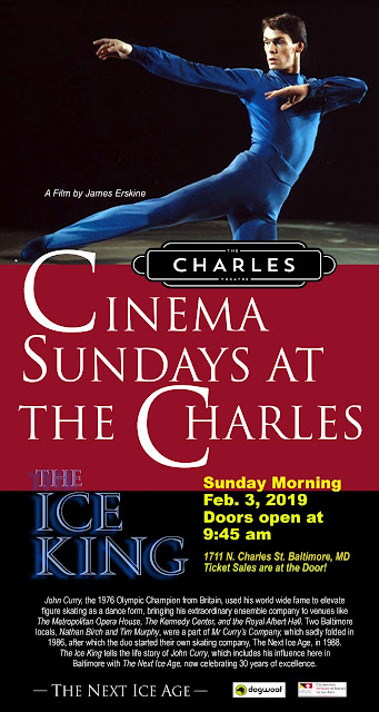 Poster advertising a Baltimore screening of "The Ice King", a film about figure skating champion John Curry