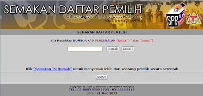 Semak Tempat Mengundi Secara Online Dan SMS, Pilihan Raya Umum PRU 13 2013.