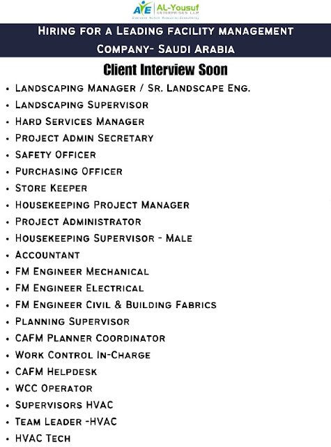 A Leading Facilities Management Company Jobs in Saudi Arabia.