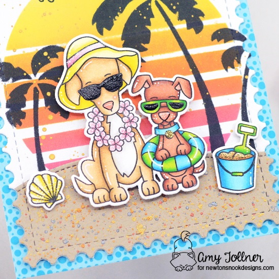 Beach Barks Stamp and Die Set, Newton's Summer Vacation Stamp and Die Set, Retro Sun and Palms Stencil Set, Framework Die Set, Land Borders Die Set, Summertime Paper Pad by Newton's Nook Designs #newtonsnookdesigns #newtonsnook #handmade