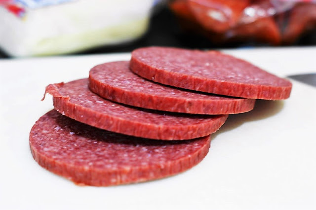 Thick Salami Slices to Make Antipasto Pasta Salad Image