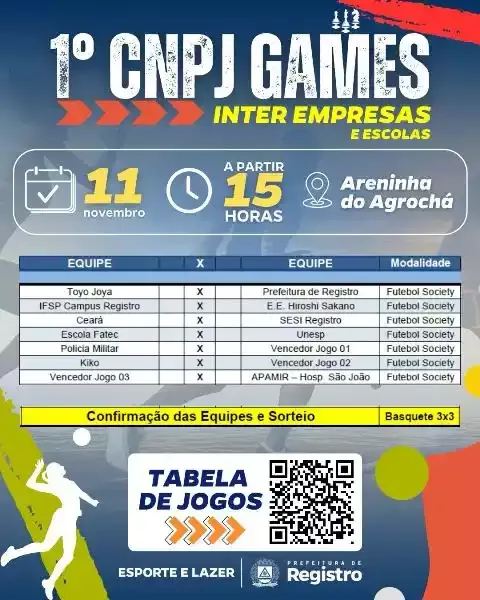 É amanhã - vem aí o 1 CNPJ Games  em Registro-SP