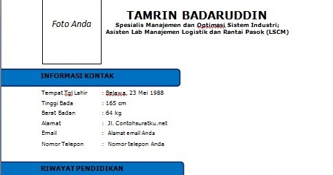 Contoh CV Penuh Kreasi Menarik Terbaik dan Benar Ms Word 