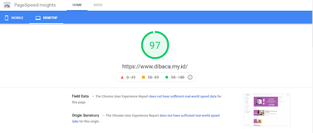 Hasil tes uji PageSpeed Insights