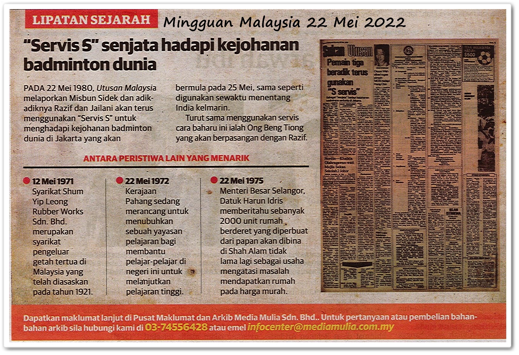 Lipatan sejarah 22 Mei - Keratan akhbar Mingguan Malaysia 22 Mei 2022