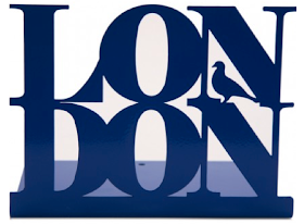 bookend with the word London, in blue