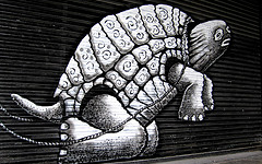 Photograph of the turtle in Phlegm's piece.