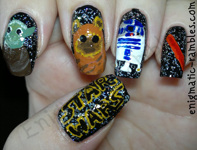 star-wars-inspired-freehand-nails-nail-art-yoda-ewok-r2d2-lightsabre