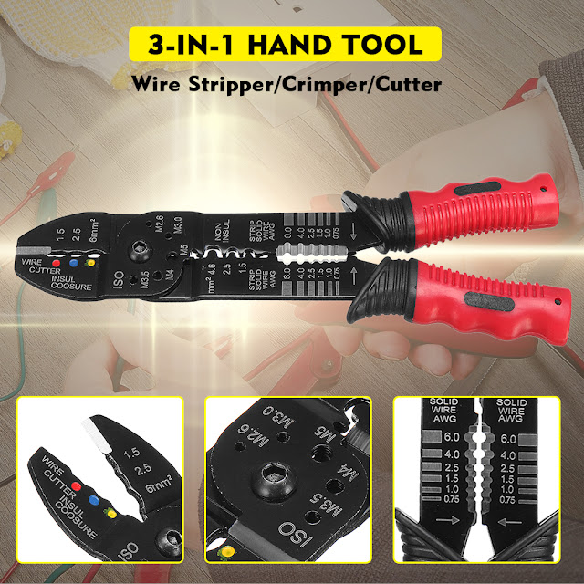 3 in 1 Multi Tool Wire Stripper Cutter Crimping Plier Suitable for Insulated & Non-insulated Termina 