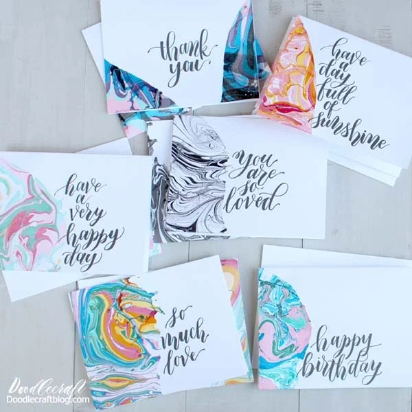 Colorful Stationery Marbling   Make stunning and matching stationery with marbled elements using Marabu Easy Marble.    It's easy to use and is a fun craft project for any skill level.