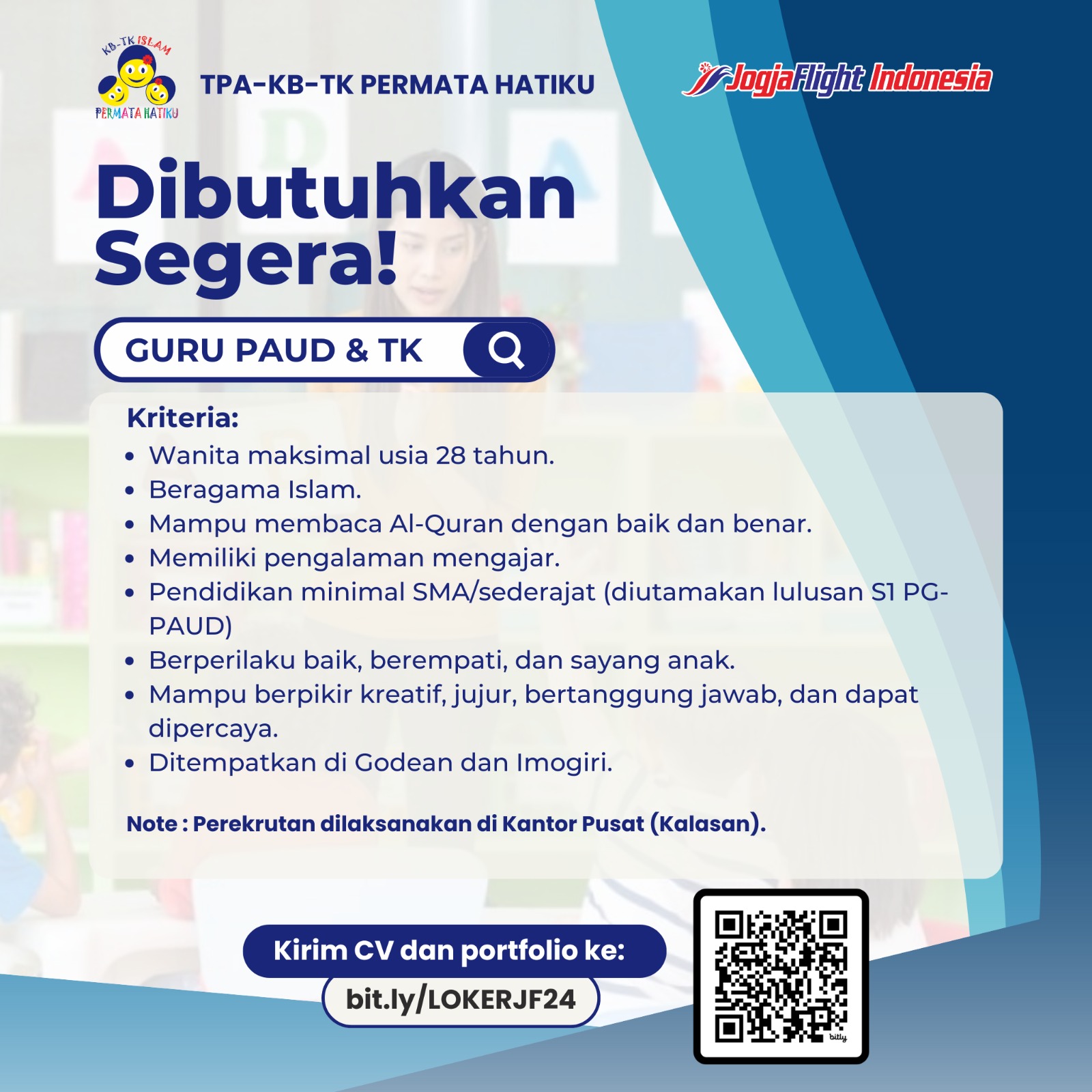 Lowongan Kerja Jogja di TPA KB TK Permata Hatiku Godean & Imogiri