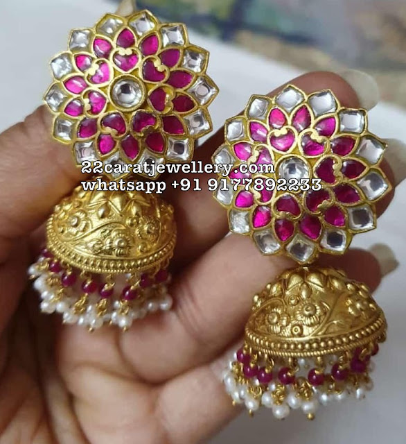 925 Silver Antique Finish Kundan Jhumkas