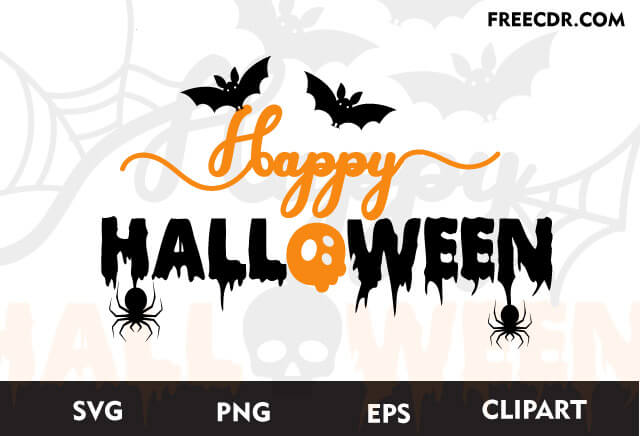 happy halloween sign svg orange and black color with spiders