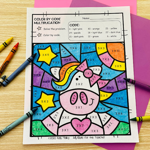 Unicorn Color By Number Multiplication Sheets