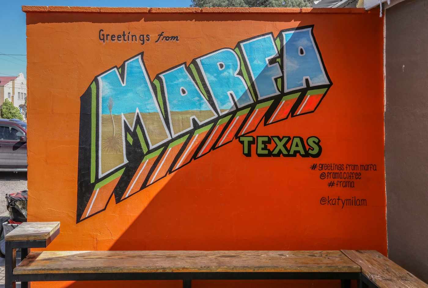 greetings from marfa sign - marfa to big bend national park