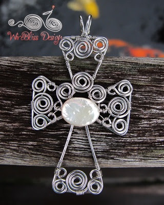 Wire Wrapped Swirly Cross Pendant