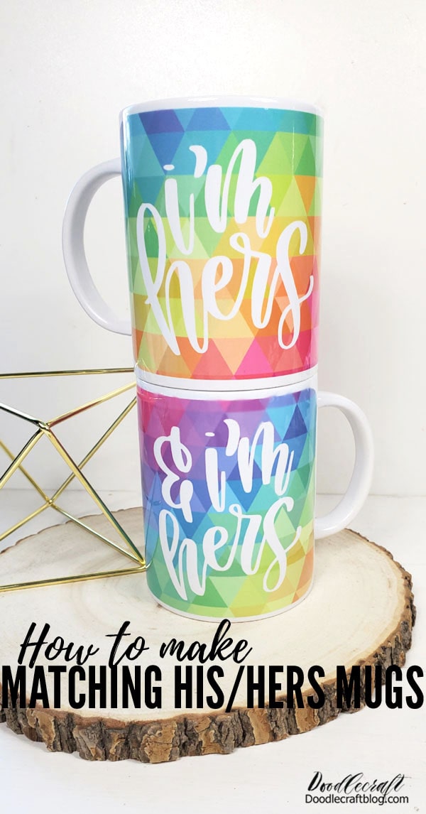 How to Make Matching His/Hers Mugs with Cricut Mug Press!   Make the perfect handmade gift for a couple! These matching mugs are easy to make for a wedding gift, house warming gift or last minute gift idea!   Sublimation mugs are awesome and Cricut Infusible Ink, Mug Press and Cricut Maker are the perfect way to make these mugs in less than 15 minutes.