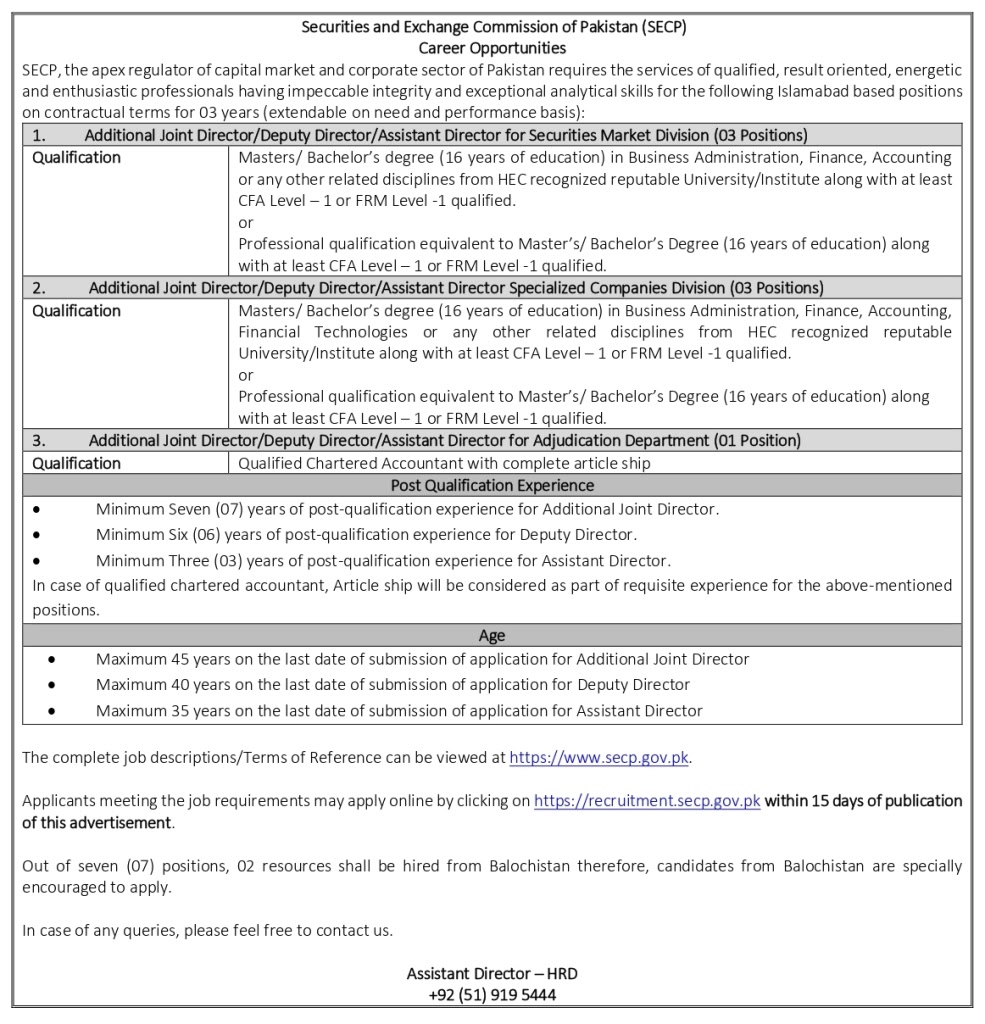 Securities and Exchange Commission of Pakistan Jobs 2023 - SECP Jobs 2023 - https://recruitment.secp.gov.pk 2023