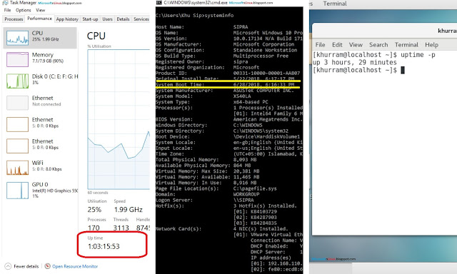 How to see Up-Time of a Laptop/Computer on Microsoft & Linux