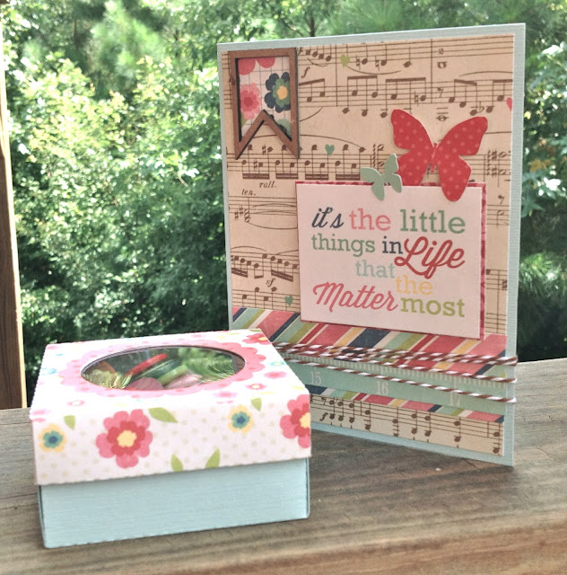 handmade card with butterflies and gift box with flowers