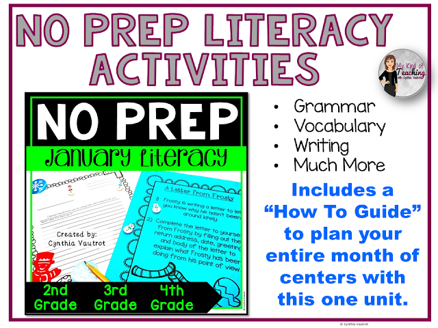 January No Prep Literacy Centers for 2nd, 3rd, and 4th grade