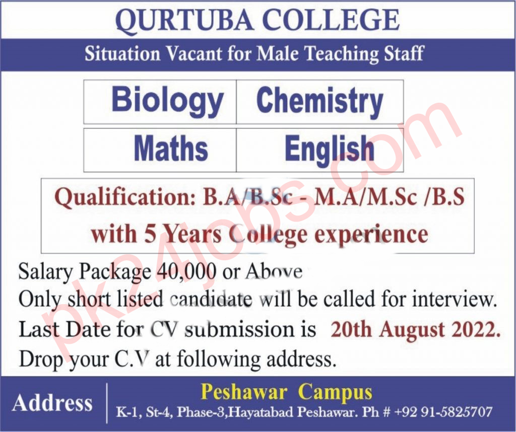 Qurtuba College Jobs 2022 – Today Jobs 2022