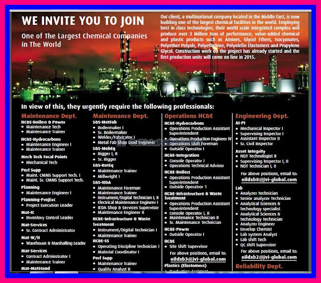 Different Jobs in Largest Chemical Company in the World - Middle East