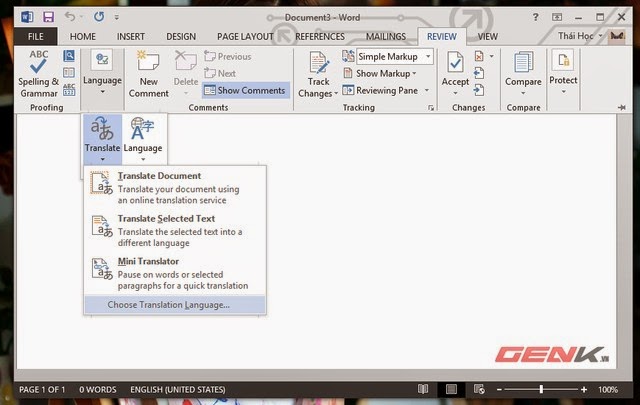 Hướng dẫn bật tính năng dịch nhanh văn bản trong Microsoft Word 2013