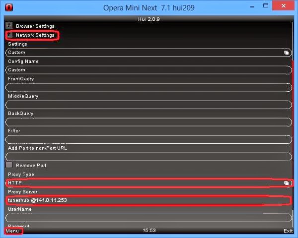 Opera Mini Next HUI GP Free Net For PC Settings