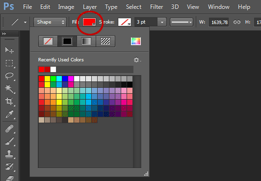 Click the color swatch in the options bar, and then choose a color available.