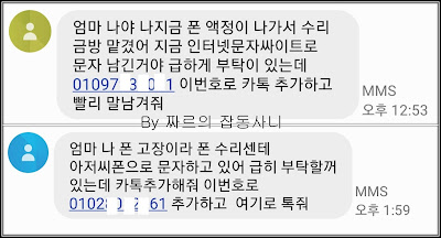 아들, 딸 사칭하여 엄마를 찾는 팀뷰어를 이용한 보이스 피싱, 문자 접근