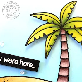 Sunny Studio Stamps: Island Getaway Palm Tree Wish You Were Here card by Anni Lerche.