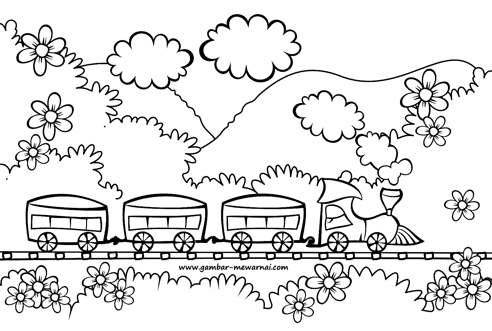 Mewarnai Kereta Api - Contoh Gambar Mewarnai