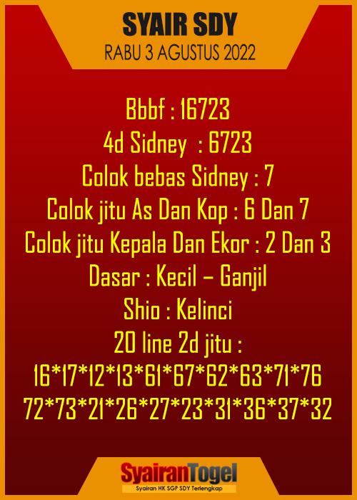Syair Sydney 3 Agustus 2022 Syair Sydney 3 Agustus 2022