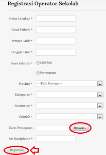 Form Registrasi Operator Sekolah