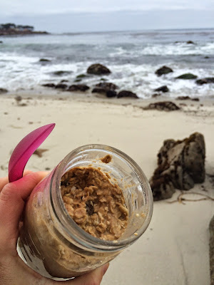 healthy cookie dough overnight oats at the beach