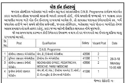General Hospital Mehsana Recruitment for Various Posts 2018