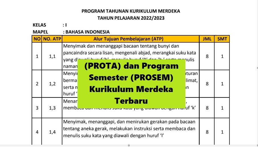 Download Contoh Program Tahunan (PROTA) dan Program Semester (PROSEM