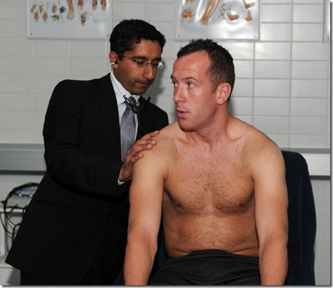 Photograph By: JOHN POWELL.   06/07/2011

 Doctor Zafar Iqbal give Charlie Adam his medical at Melwood.