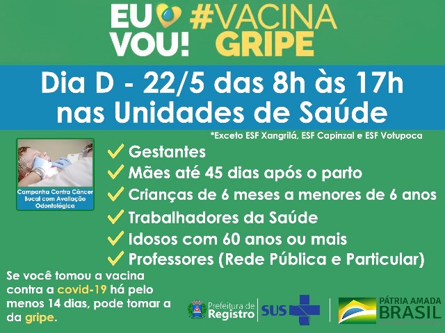 Prefeitura de Registro realiza Dia D de vacinação contra a gripe Influenza