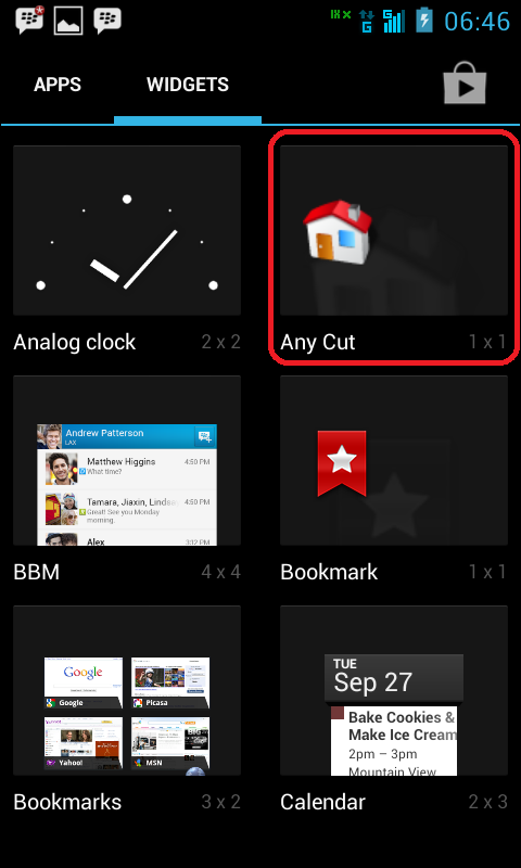 Sentuh dan tahan widget Any Cut dan masukan ke Home Screen.