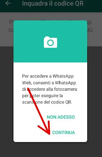 Usare Whatsapp dal Pc - Passaggio 7 clicca su continua per abilitare la fotocamera
