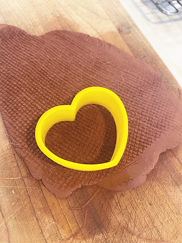 textured clay and heart cookie cutter