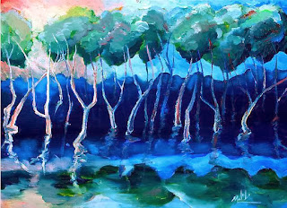 Daytime mangroves acrylic painting landscape