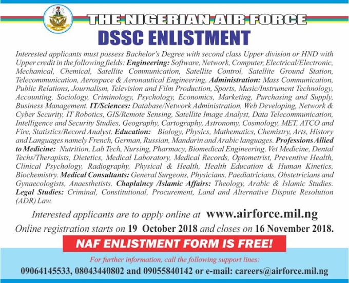 How to Apply for Nigerian Airforce DSSC Recruitment Form 2018