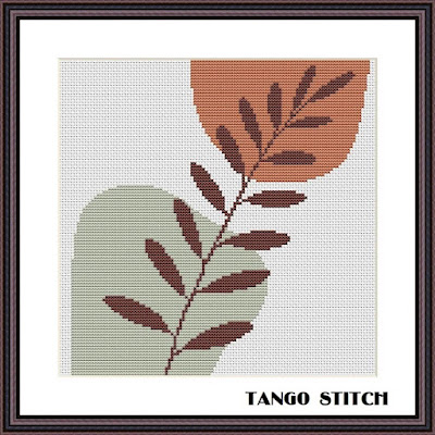 Scandinavian art leaf cross stitch pattern - Tango Stitch