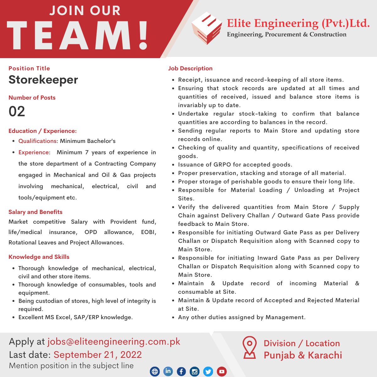 Elite Engineering Pvt Ltd Jobs September 2022